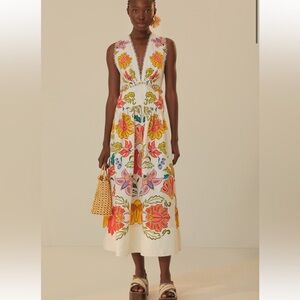 Farm Rio Floral Insects Off-White V-Neckline Sleeveless Maxi Dress